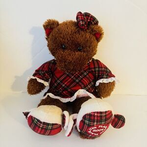 2004 THE CHILDREN'S PLACE Christmas Girl Teddy Bear Red Plaid Gown Brown RARE‎
